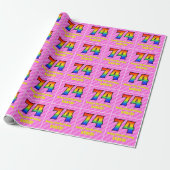 74e verjaardag: roze strepen & harten, regenboog # cadeaupapier (Uitgerold)