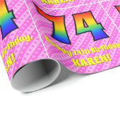 74e verjaardag: roze strepen & harten, regenboog # cadeaupapier (Rol Hoek)