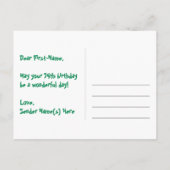 74e verjaardag: Roze strips en harten, regenboog 7 Briefkaart (Achterkant)