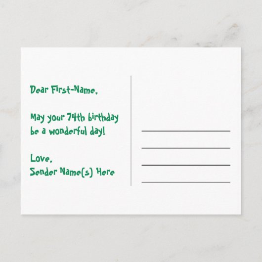 74e verjaardag: Roze strips en harten, regenboog 7 Briefkaart (Achterkant)