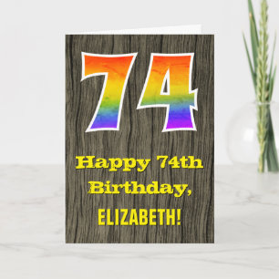 74e verjaardag: Rustieke Faux Wood Look, Regenboog Kaart