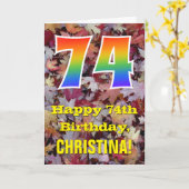 74e verjaardag; rustieke herfstbladeren; regenboog kaart (Gele Bloem)