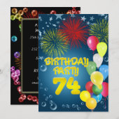 74e verjaardag Uitnodiging met ballonnen (Voorkant / Achterkant)