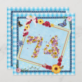 74e verjaardag Uitnodigingsbloemen, vlinders Kaart (Voorkant / Achterkant)