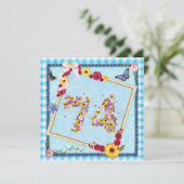 74e verjaardag Uitnodigingsbloemen, vlinders Kaart (Staand voorkant)