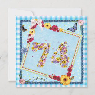 74e verjaardag Uitnodigingsbloemen, vlinders Kaart