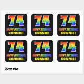 74e verjaardag: Vet, Vun, Eenvoudig, Regenboog 74 Vierkante Sticker (Vel)