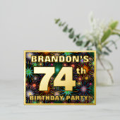 74e verjaardag: Vette, kleurrijke Fireworks-look Folie Uitnodiging Briefkaart (Staand Voorkant)