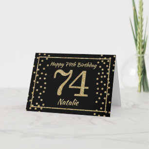 74e verjaardag zwarte en gouden glitter-Confetti-k Kaart