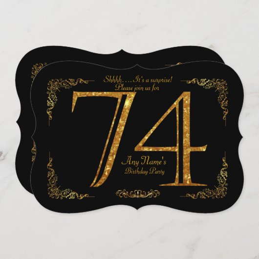 74e, Verjaardagsfeest 74e, grote Gatsby, zwart & g Kaart (Voorkant / Achterkant)