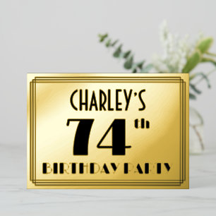 74e Verjaardagsfeest — Art Deco Uiterlijk “74” + N Folie Uitnodiging