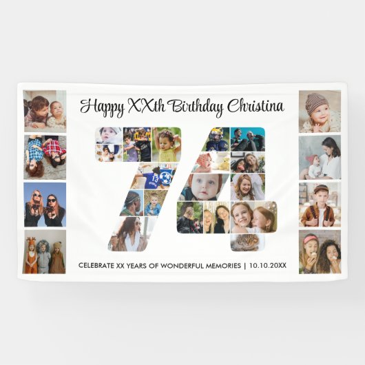 74e verjaardagsfeest Nummer 74 Fotocollage Spandoek (Horizontaal)