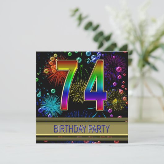 74e verjaardagsfeestje Uitnodiging met bubbels (Staand voorkant)