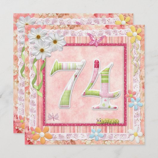 74e verjaardagsfeeststijl kaart (Voorkant / Achterkant)
