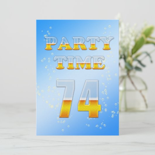 74e verjaardagsfeestuitnodiging met bier kaart (Staand voorkant)