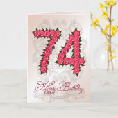 74e verjaardagskaart met rozen en bladeren kaart (Gele Bloem)