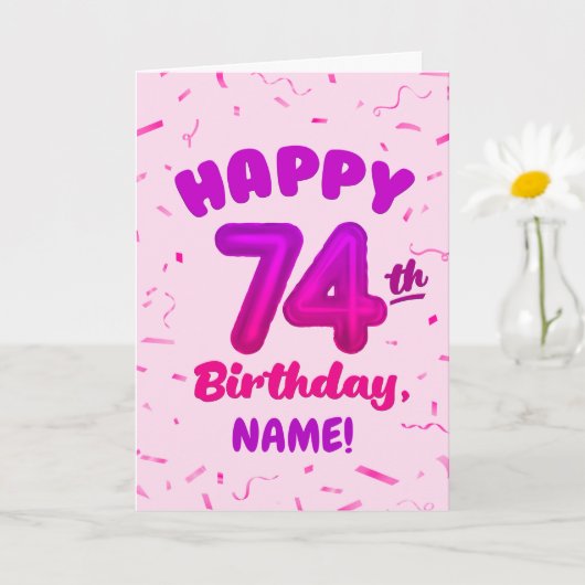 74ste verjaardag, ballonnummer, aanpasbare naam kaart (Kleine Plant)