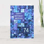 74ste verjaardag broeder, blauwe vierkanten, kaart (Voorkant)