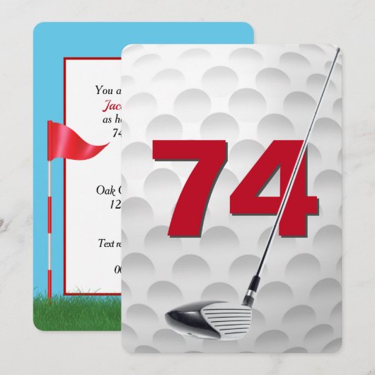 74ste verjaardag golf thema feest kaart (Voorkant / Achterkant)