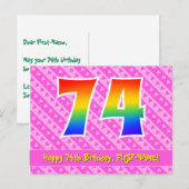 74ste verjaardag: Roze strepen & harten, Regenboog Briefkaart (Voorkant / Achterkant)