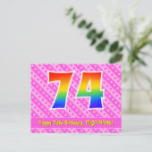 74ste verjaardag: Roze strepen & harten, Regenboog Briefkaart (Staand voorkant)