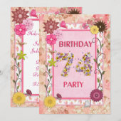 74ste verjaardagsfeestje met bloemenfeest lijst kaart (Voorkant / Achterkant)