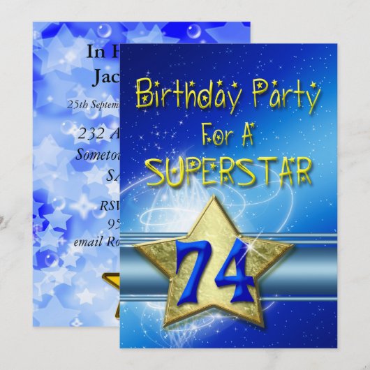 74ste verjaardagsfeestje Uitnodiging voor een supe (Voorkant / Achterkant)