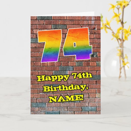 74th Birthday: Fun Graffiti-Inspired Rainbow 74 Kaart (Gele Bloem)