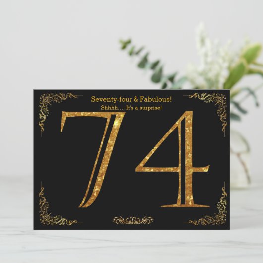 74th Birthday party, Gatsby styl, zwarte gouden gl Kaart (Staand voorkant)