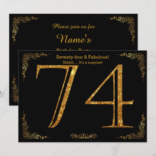 74th Birthday party, Gatsby styl, zwarte gouden gl Kaart (Voorkant / Achterkant)