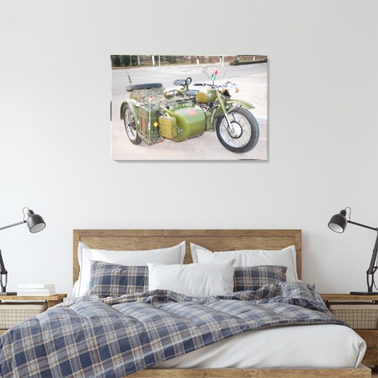 750B-2 legermotorfiets met zijspanvervaging Canvas Afdruk (Insitu (Slaapkamer))