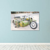 750B-2 legermotorfiets met zijspanvervaging Canvas Afdruk (Insitu (Houten vloer))