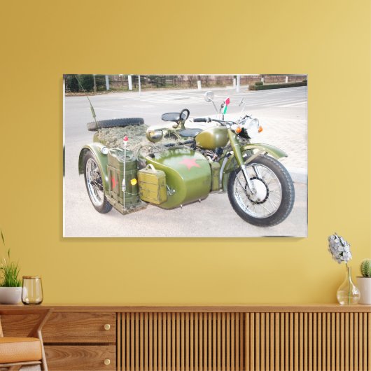 750B-2 legermotorfiets met zijspanvervaging Canvas Afdruk (Insitu (Woonkamer))