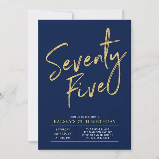 75 | 75e verjaardag van goud en marineblauw kaart (Voorkant)