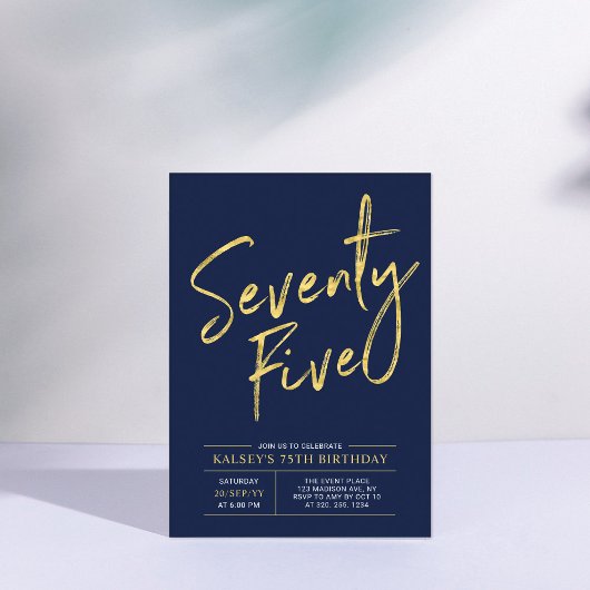 75 | 75e verjaardag van goud en marineblauw kaart