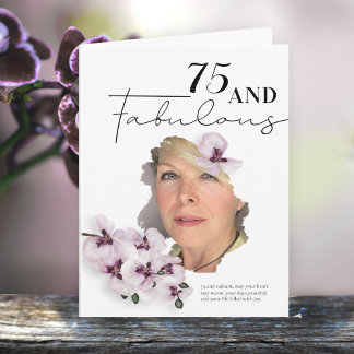75 & Fabulous Orchid Photo Birthday Greeting Card Kaart