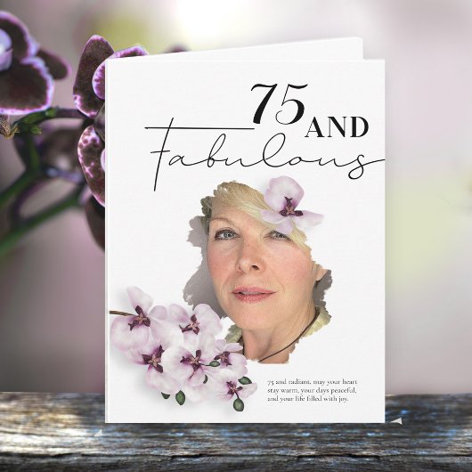75 & Fabulous Orchid Photo Birthday Greeting Card Kaart