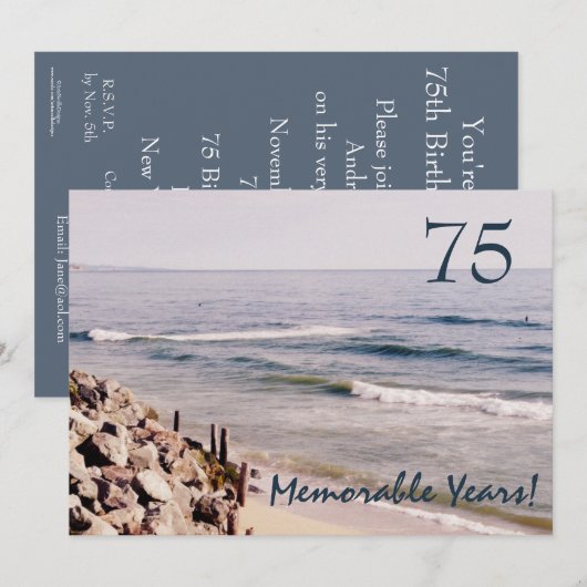 75 Herdenkingsjaren/Birthday Party-Ocean Kaart (Voorkant / Achterkant)
