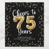 75 jaar Black Gold Confetti Verjaardag Wijn Etiket (Enkel label)