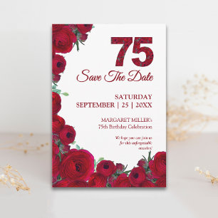 75 Jaar Elegante Rode Bloemige 75ste Verjaardag Save The Date