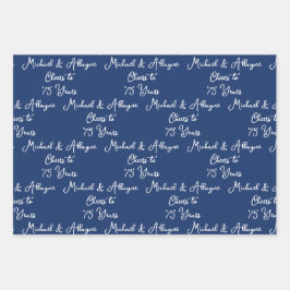 75 jaar Navy Blue 75th Jubileum Inpakpapier Vel