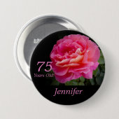 75 jaar oud, roze roze roze Button Pin (Voorkant /achterkant)