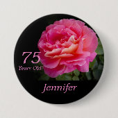 75 jaar oud, roze roze roze Button Pin (Voorkant)