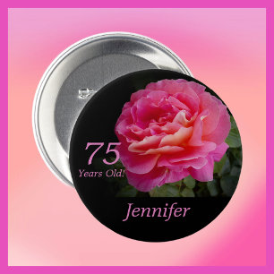 75 jaar oud, roze roze roze Button Pin
