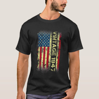 75 jaar oude Vintage 1947 Amerikaanse vlag 75e geb T-shirt