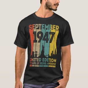 75 jaar oude Vintage september 1947 75e verjaardag T-shirt