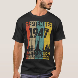 75 jaar oude Vintage september 1947 75e verjaardag T-shirt