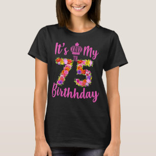 75 jaar oude vogelbloem Het is mijn 75e dag-schele T-shirt