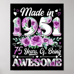 75-jarige gemaakt in 1947 bloemige 75e verjaardag  poster