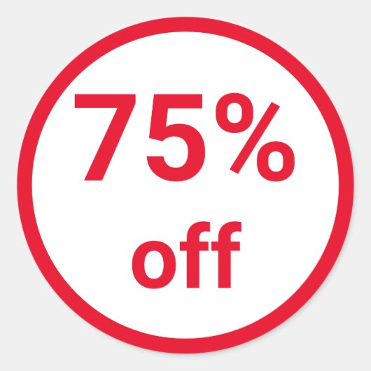 75% korting op Bright Red Sale Ticket Ronde Sticker (Voorkant)
